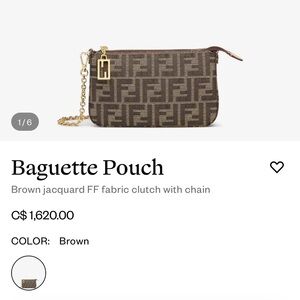 Fendi Brown jacquard FF fabric clutch with chain